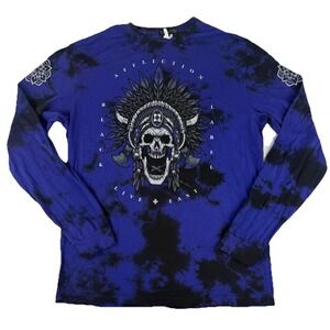 Affliction Shirt Mens‎ XL Black Label Rhinestone Skull Nighthawk Trail Grunge